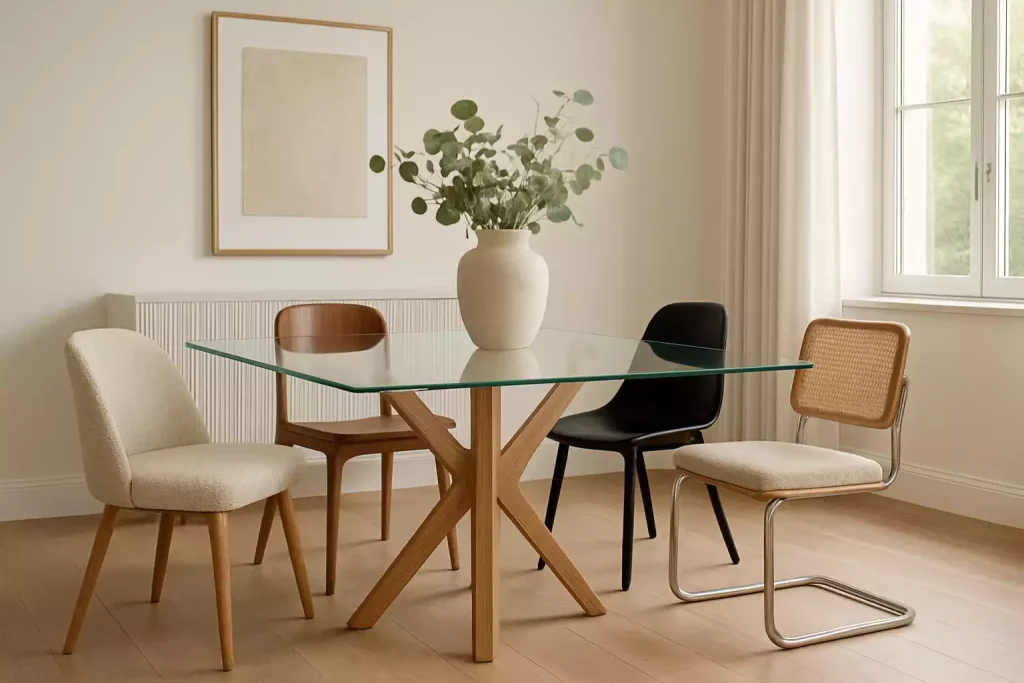 quelle chaise avec table en verre ?